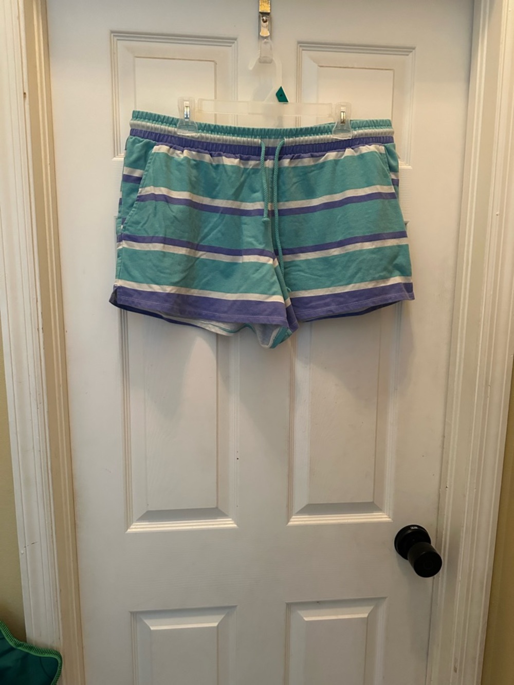 Striped Drawstring Casual Shorts in blue teal white